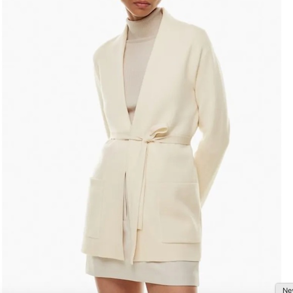 Aritzia Babaton Open Front Knit Tie Short Cardigan Light Birch Size Medium - Picture 2 of 8